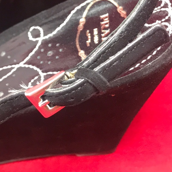 Prada Suede Slingback Peep Toe Wedge Heels - Picture 8 of 8